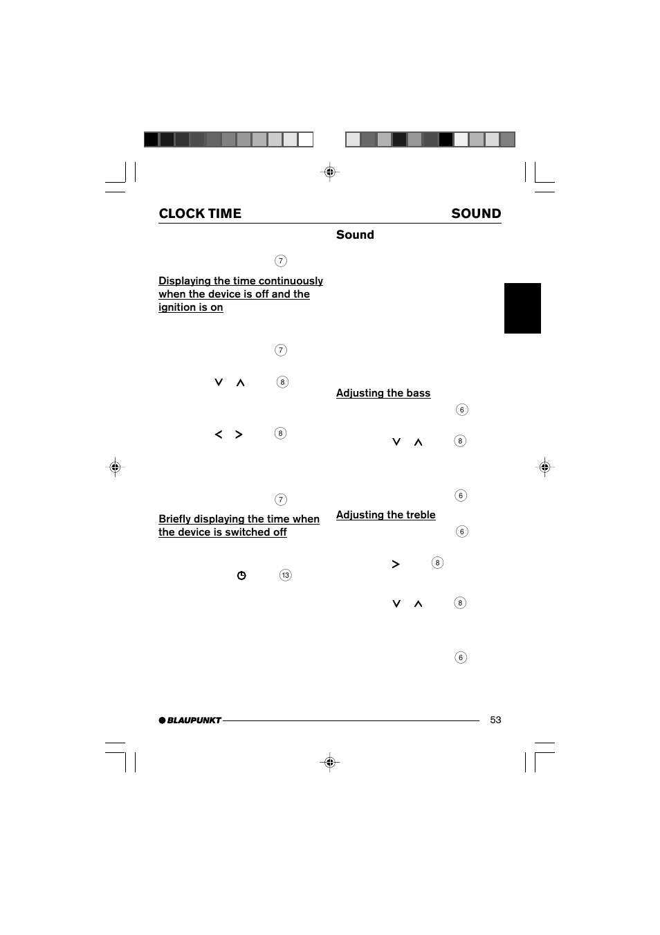 Sound, Clock time | Blaupunkt 7 645 190 310 User Manual | Page 26 / 37
