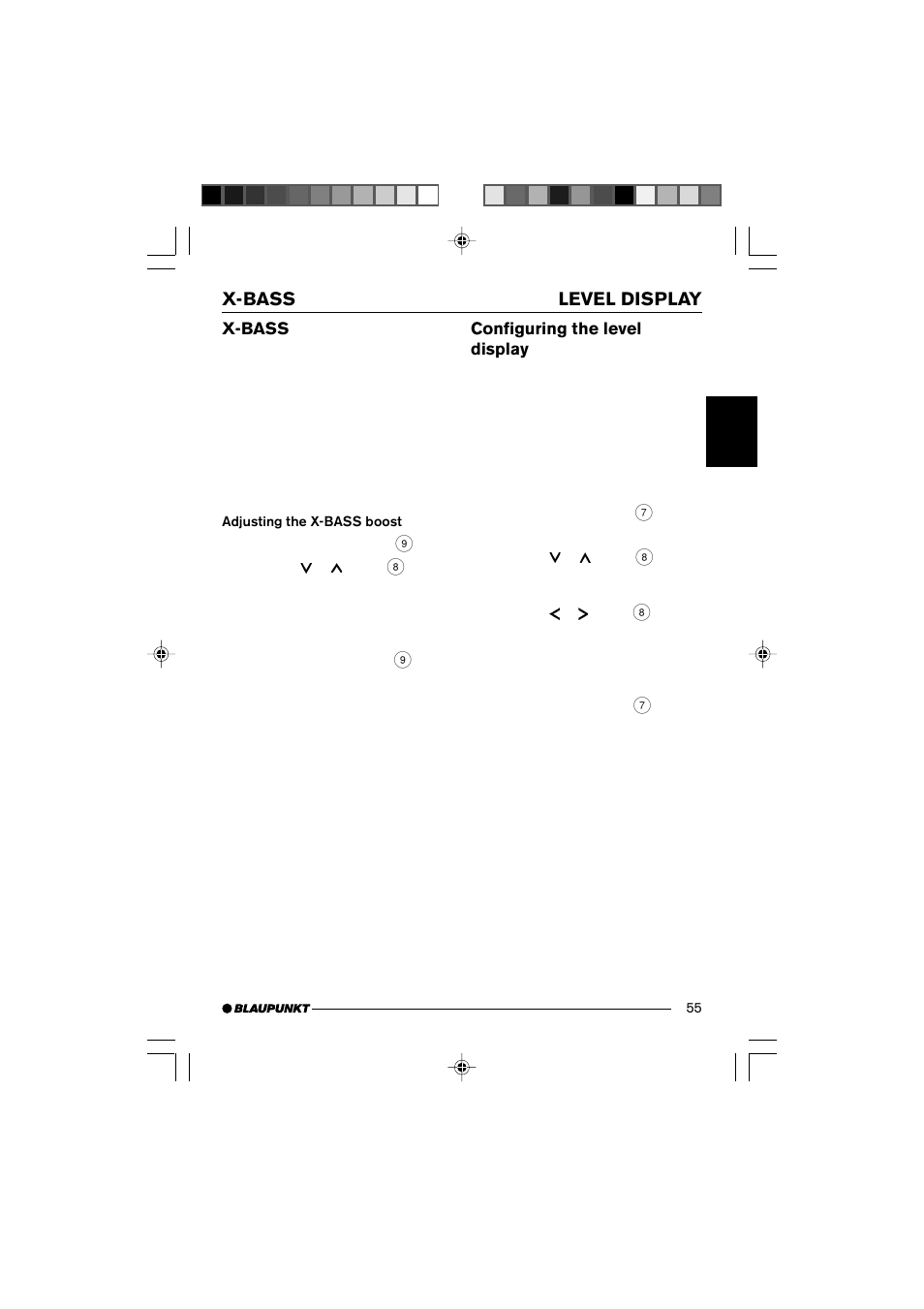X-bass level display, X-bass, Configuring the level display | Blaupunkt 7 645 190 310 User Manual | Page 28 / 37