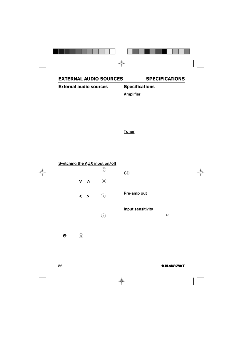 Specifications external audio sources | Blaupunkt 7 645 190 310 User Manual | Page 29 / 37