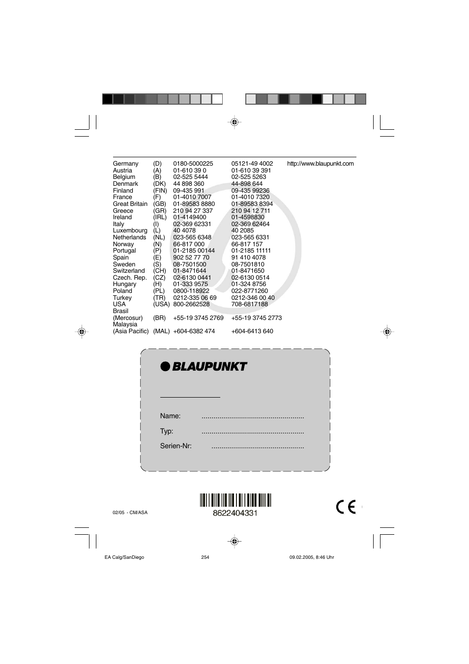 Gerätepass | Blaupunkt 7 645 190 310 User Manual | Page 31 / 37