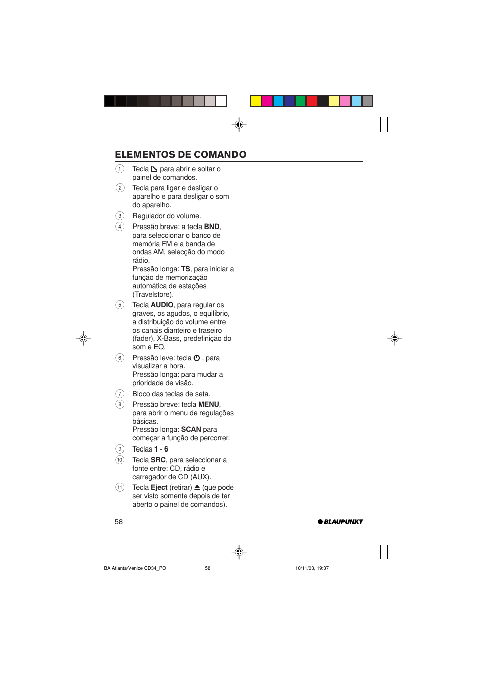 Elementos de comando | Blaupunkt Atlanta CD34 User Manual | Page 58 / 84