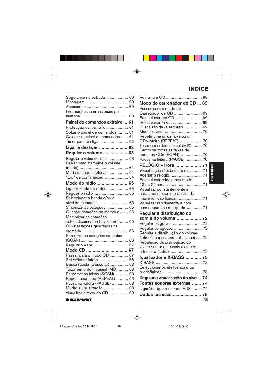Índice | Blaupunkt Atlanta CD34 User Manual | Page 59 / 84