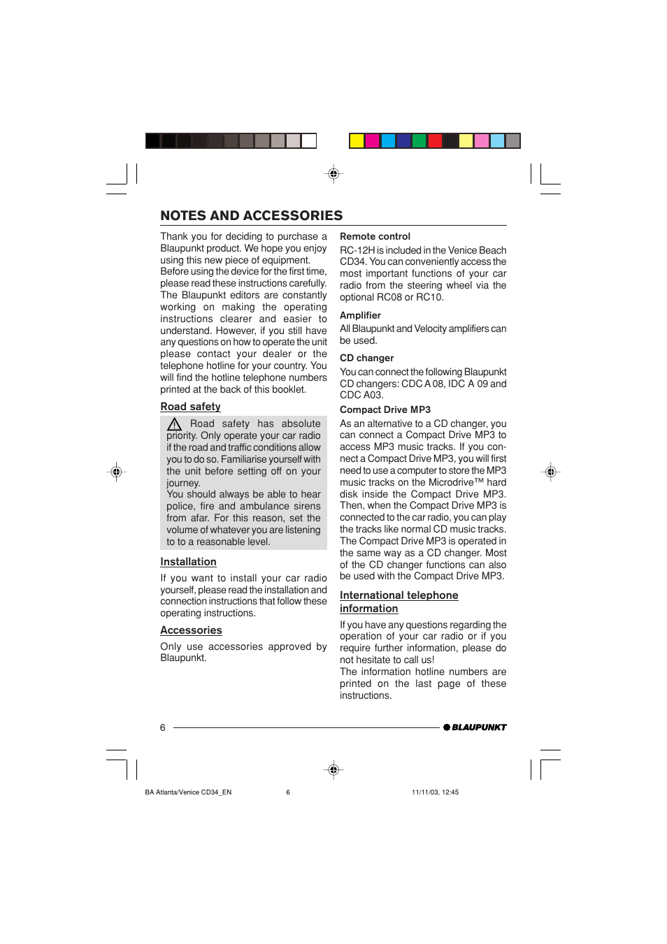 Blaupunkt Atlanta CD34 User Manual | Page 6 / 84