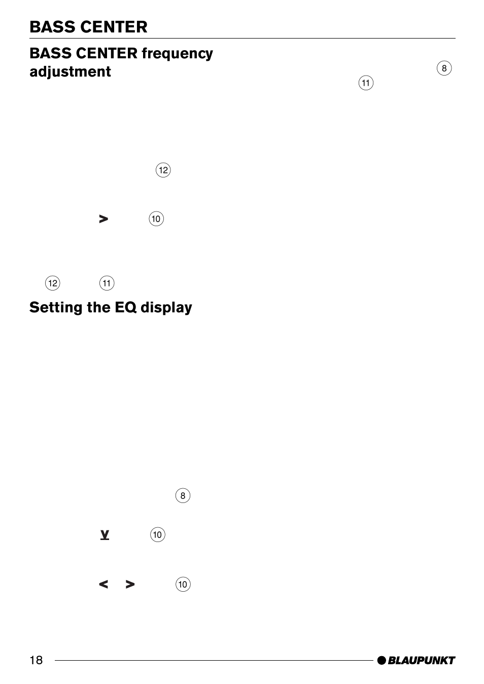 Bass center, Bass center frequency adjustment, Setting the eq display | Blaupunkt MALIBU C50 User Manual | Page 18 / 20
