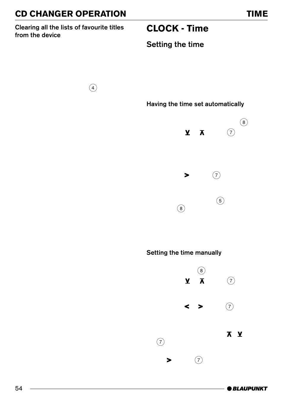 Clock - time, Time cd changer operation, Setting the time | Blaupunkt Phoenix CD70 User Manual | Page 26 / 31