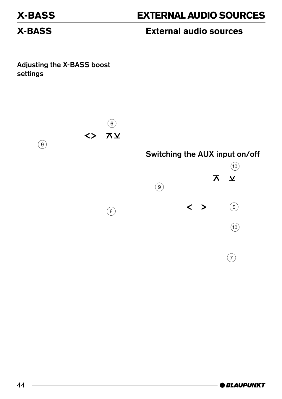 X-bass external audio sources, X-bass, External audio sources | Blaupunkt Alicante CD31 User Manual | Page 22 / 23