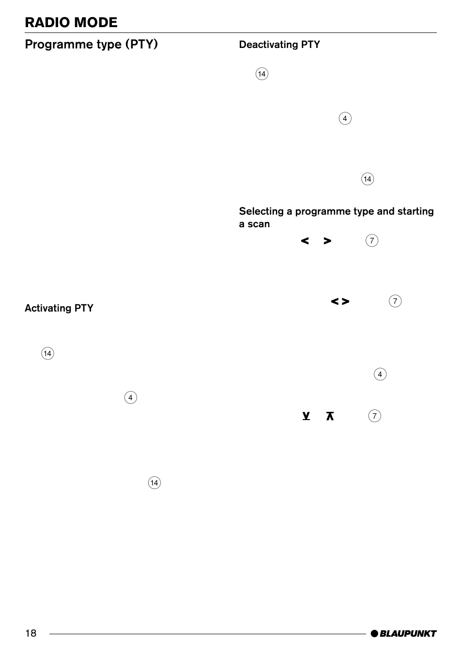 Radio mode, Programme type (pty) | Blaupunkt SAN FRANCISCO CD70 User Manual | Page 18 / 38