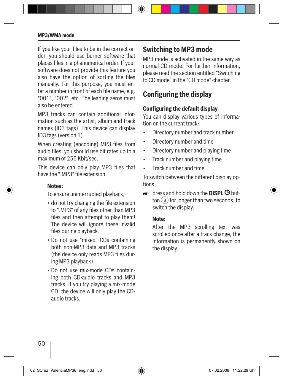 Switching to mp3 mode, Configuring the display | Blaupunkt SANTA CRUZ MP36 User Manual | Page 21 / 33