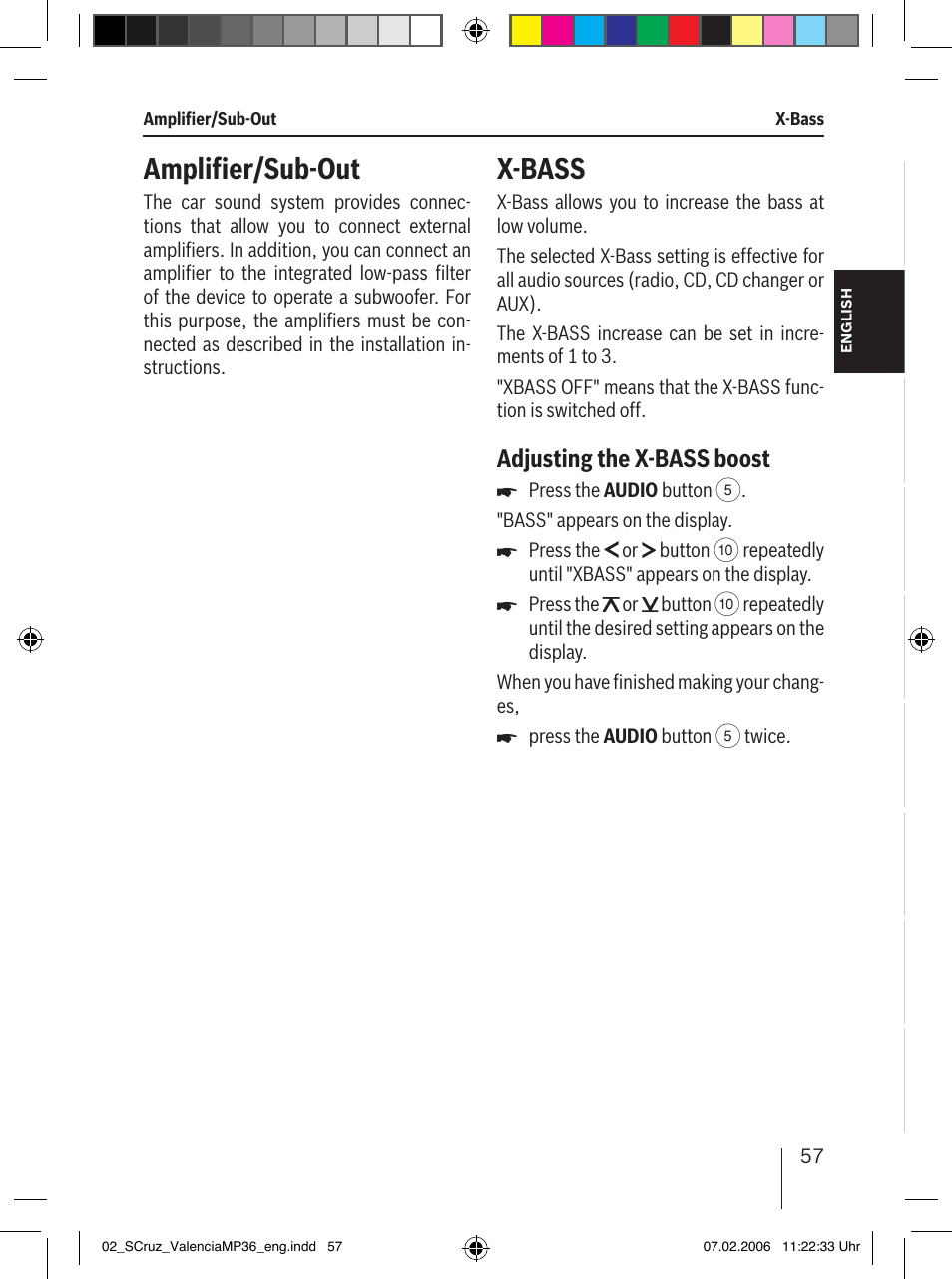 Amplifier/sub-out, X-bass, Adjusting the x-bass boost | Blaupunkt SANTA CRUZ MP36 User Manual | Page 28 / 33