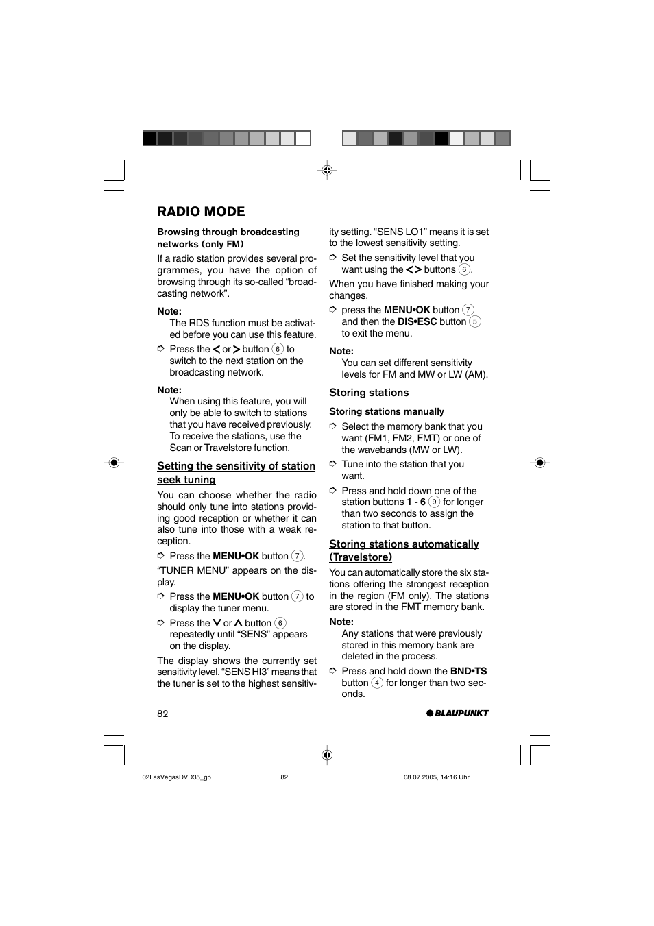 Radio mode | Blaupunkt LAS VEGAS 7 645 650 310 User Manual | Page 17 / 72