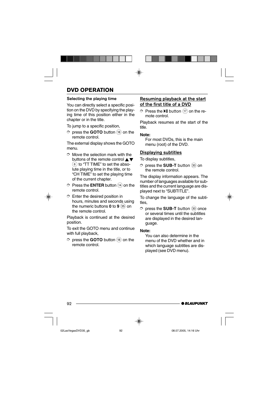 Dvd operation | Blaupunkt LAS VEGAS 7 645 650 310 User Manual | Page 27 / 72