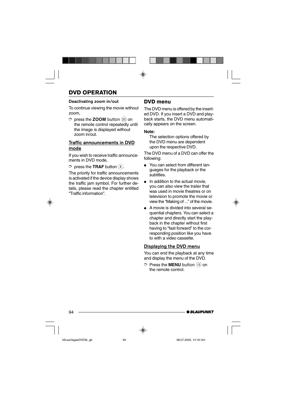 Dvd operation | Blaupunkt LAS VEGAS 7 645 650 310 User Manual | Page 29 / 72