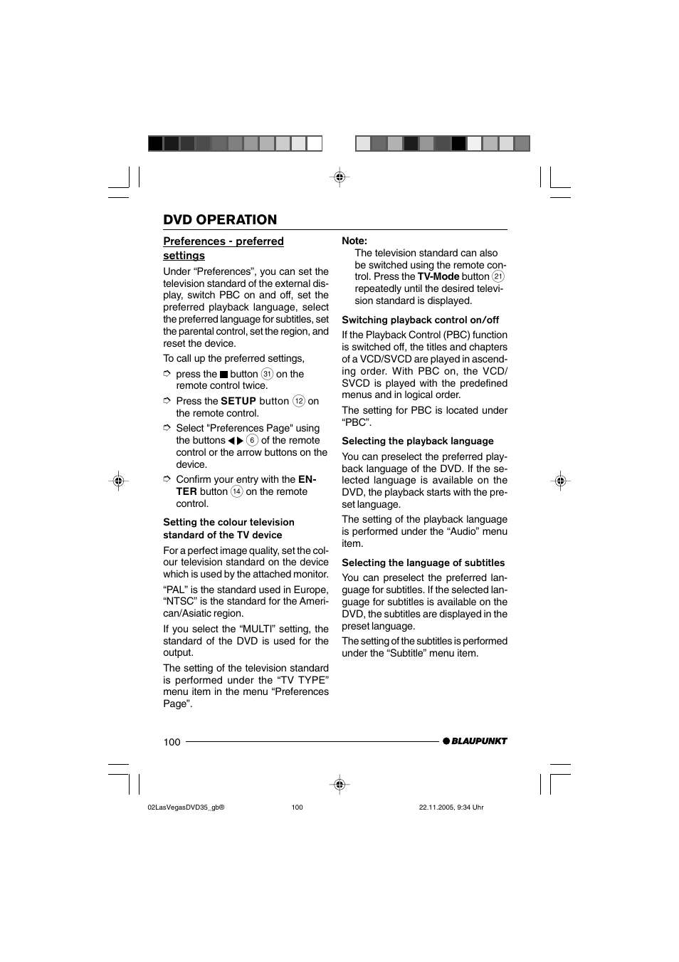 Dvd operation | Blaupunkt LAS VEGAS 7 645 650 310 User Manual | Page 35 / 72