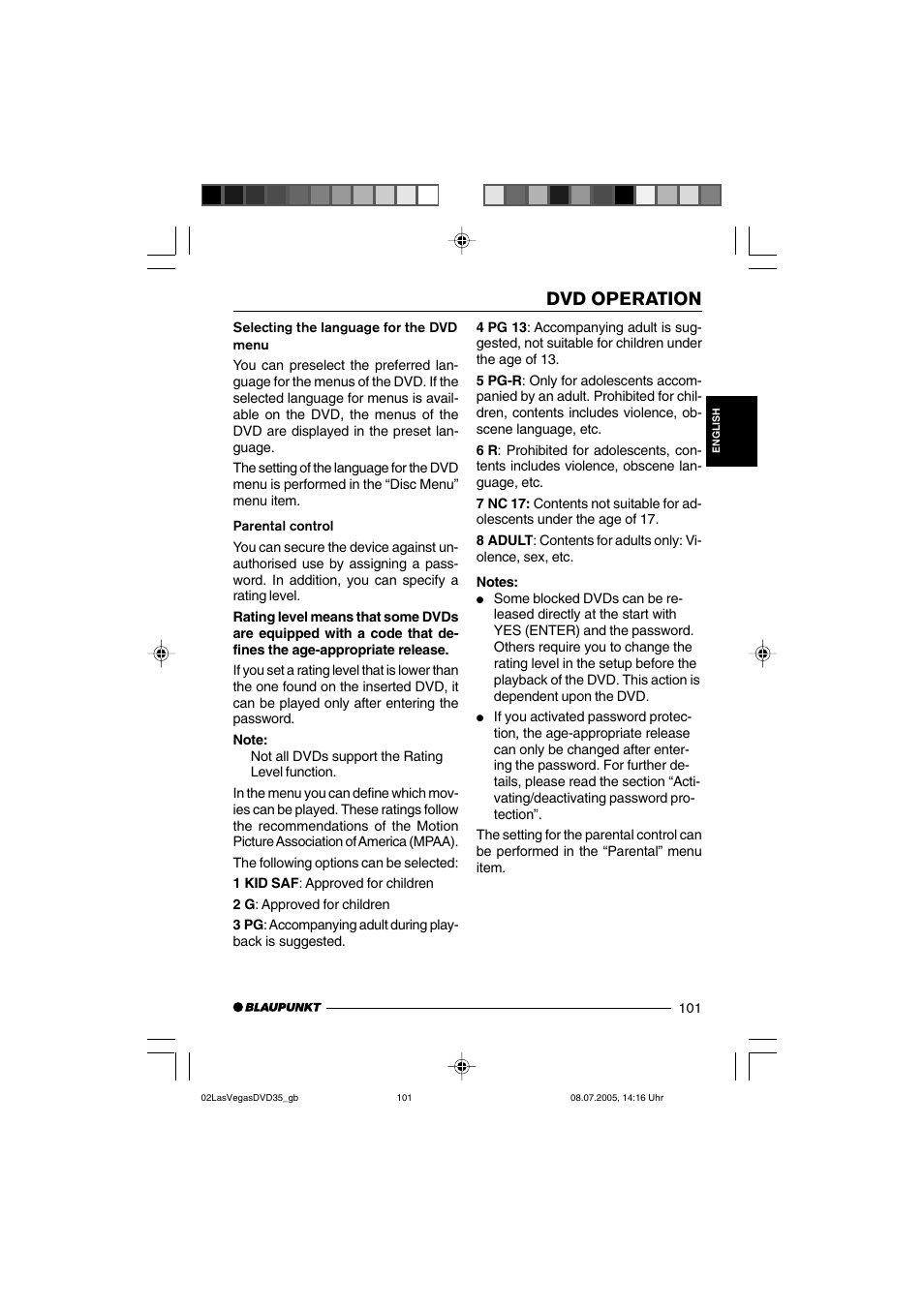 Dvd operation | Blaupunkt LAS VEGAS 7 645 650 310 User Manual | Page 36 / 72
