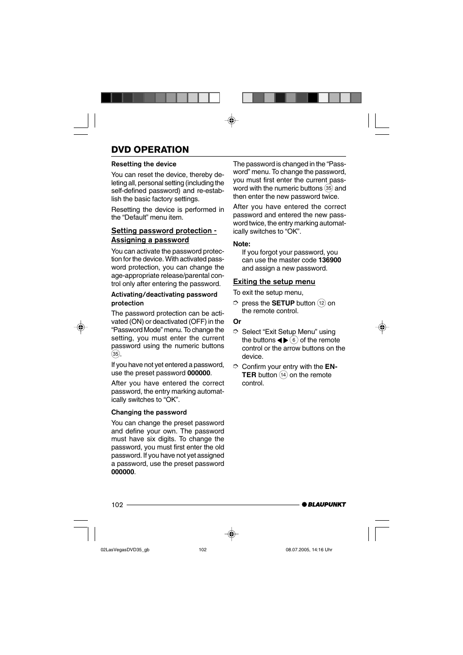 Dvd operation | Blaupunkt LAS VEGAS 7 645 650 310 User Manual | Page 37 / 72