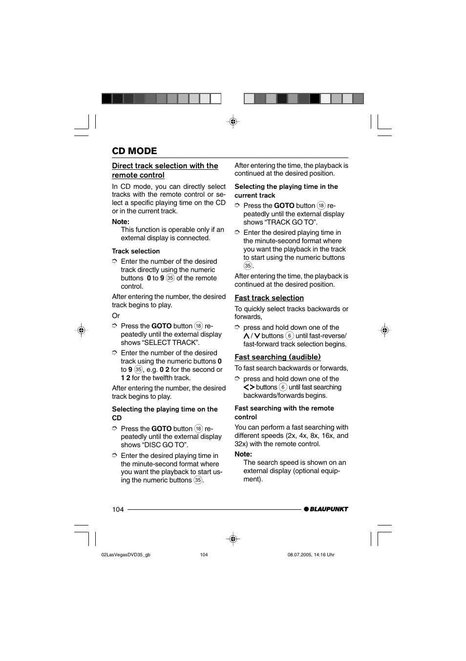 Cd mode | Blaupunkt LAS VEGAS 7 645 650 310 User Manual | Page 39 / 72