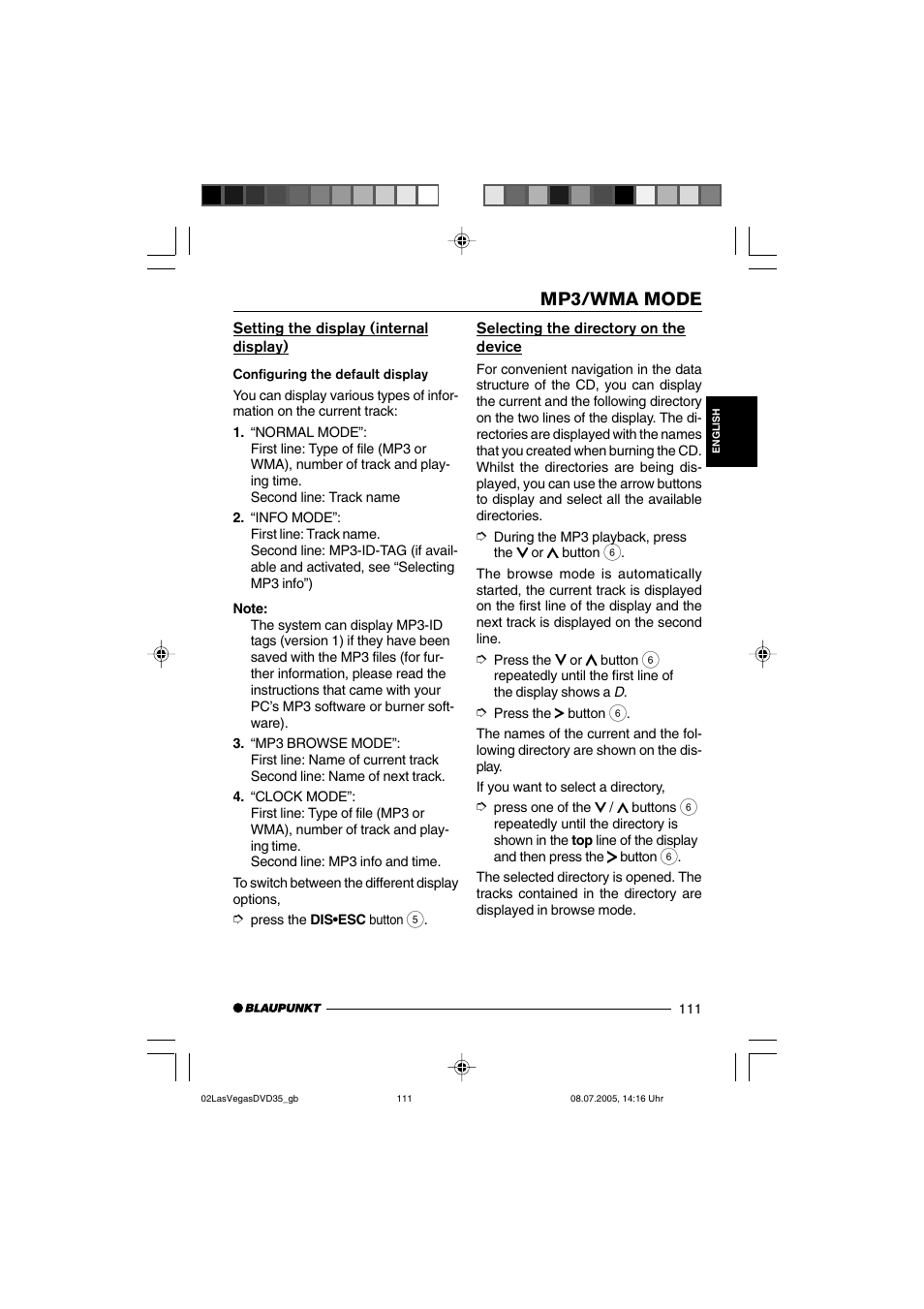 Mp3/wma mode | Blaupunkt LAS VEGAS 7 645 650 310 User Manual | Page 46 / 72