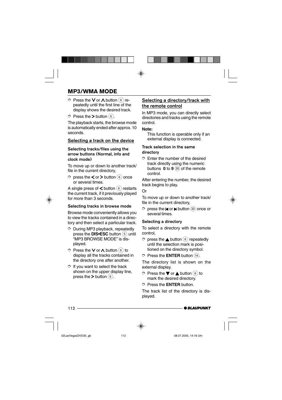 Mp3/wma mode | Blaupunkt LAS VEGAS 7 645 650 310 User Manual | Page 47 / 72