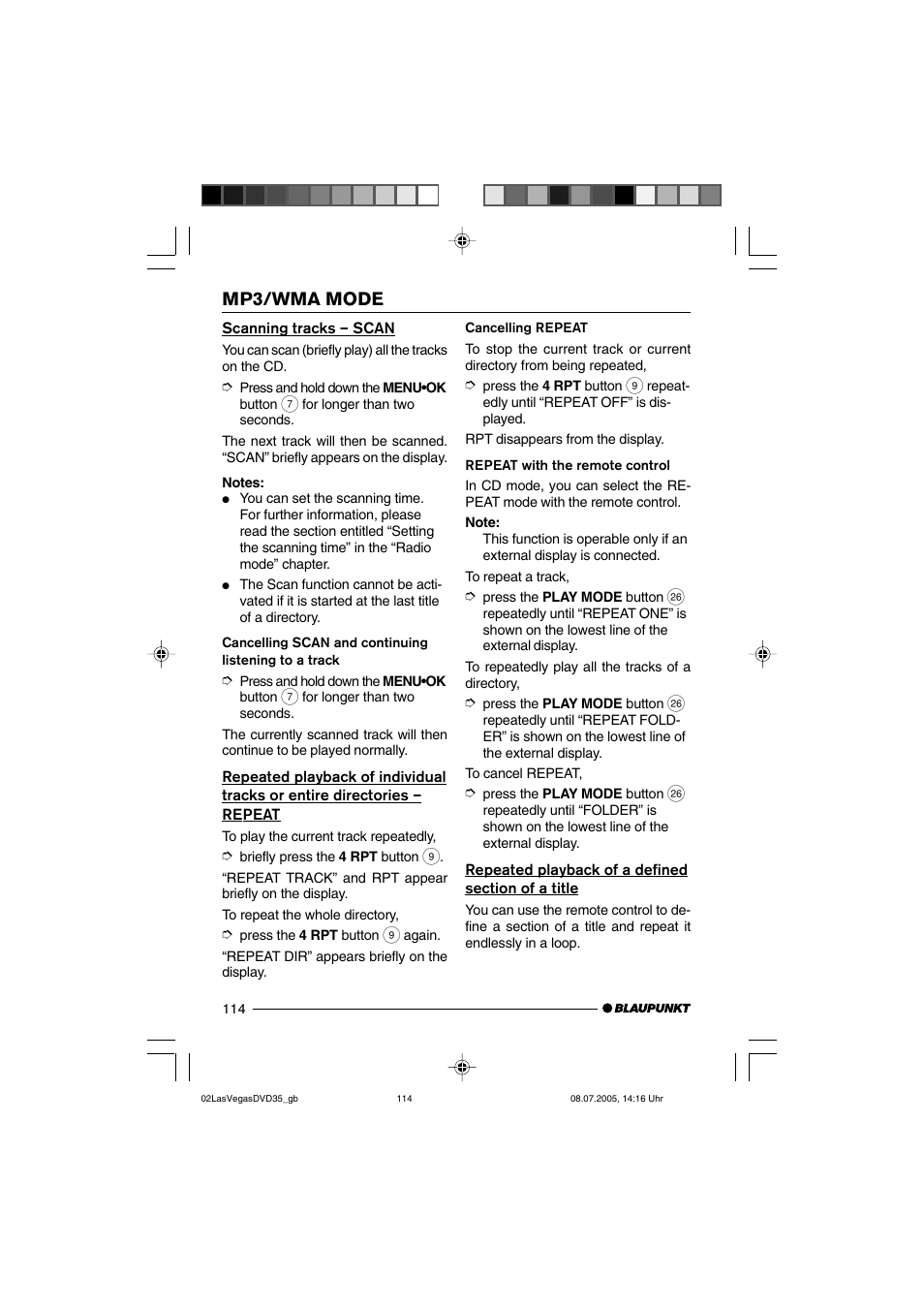Mp3/wma mode | Blaupunkt LAS VEGAS 7 645 650 310 User Manual | Page 49 / 72