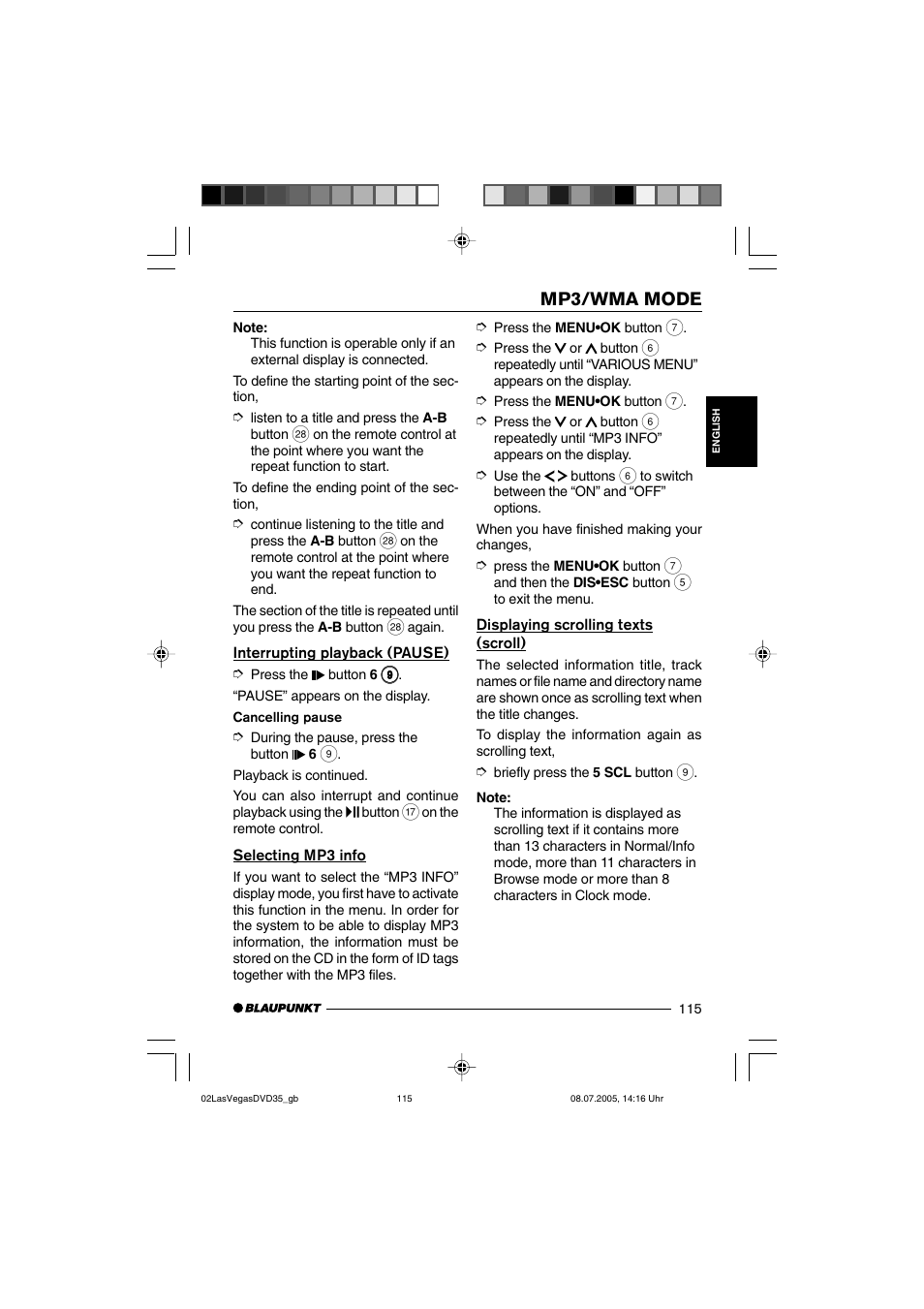 Mp3/wma mode | Blaupunkt LAS VEGAS 7 645 650 310 User Manual | Page 50 / 72