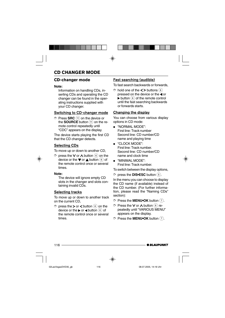 Cd changer mode | Blaupunkt LAS VEGAS 7 645 650 310 User Manual | Page 51 / 72