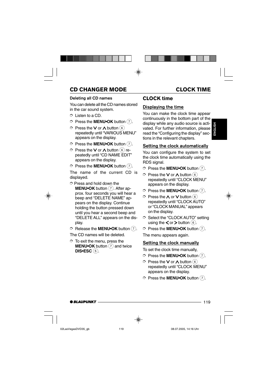 Cd changer mode clock time | Blaupunkt LAS VEGAS 7 645 650 310 User Manual | Page 54 / 72