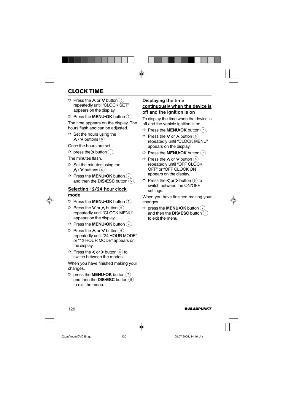 Clock time | Blaupunkt LAS VEGAS 7 645 650 310 User Manual | Page 55 / 72