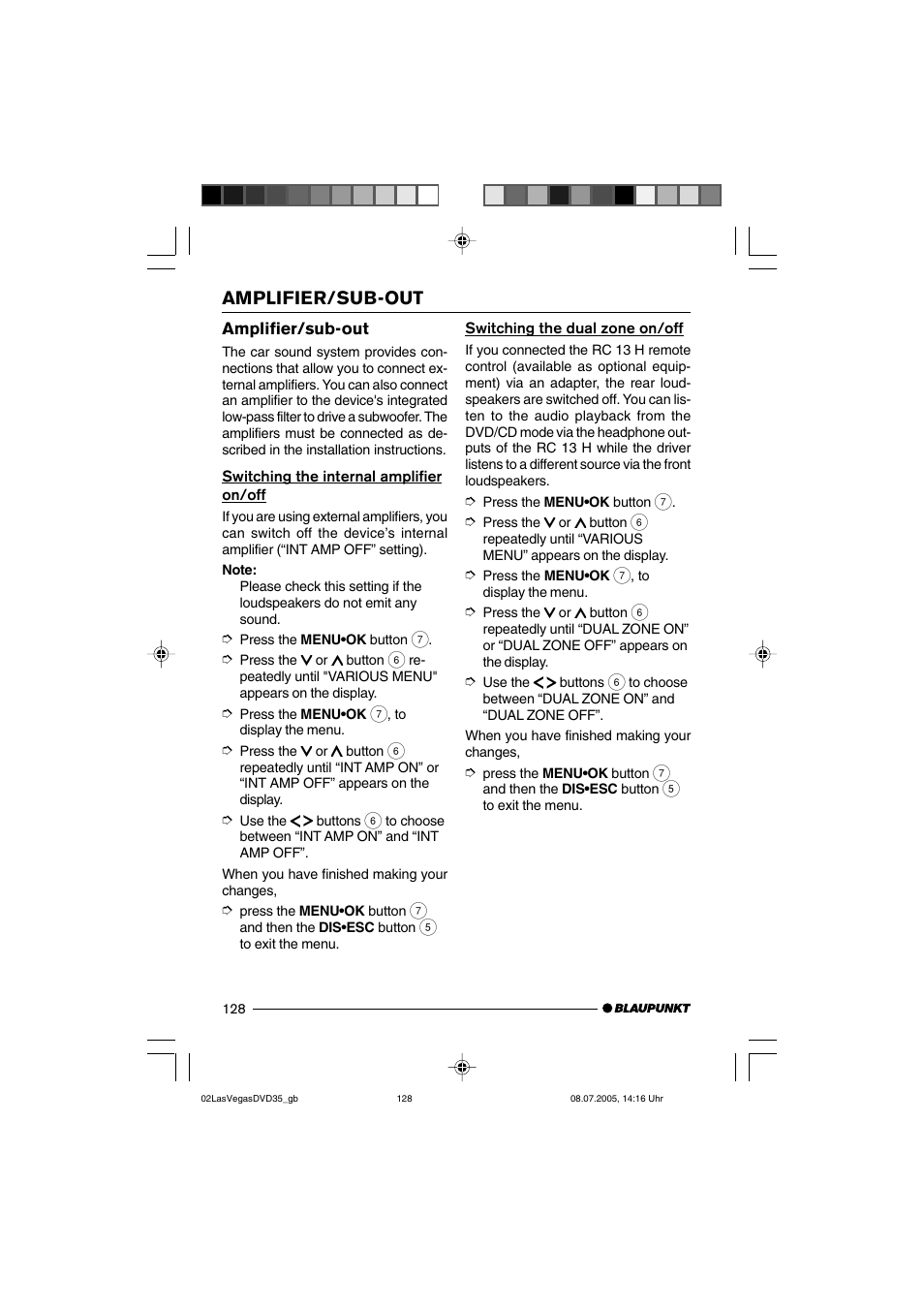 Amplifier/sub-out | Blaupunkt LAS VEGAS 7 645 650 310 User Manual | Page 63 / 72