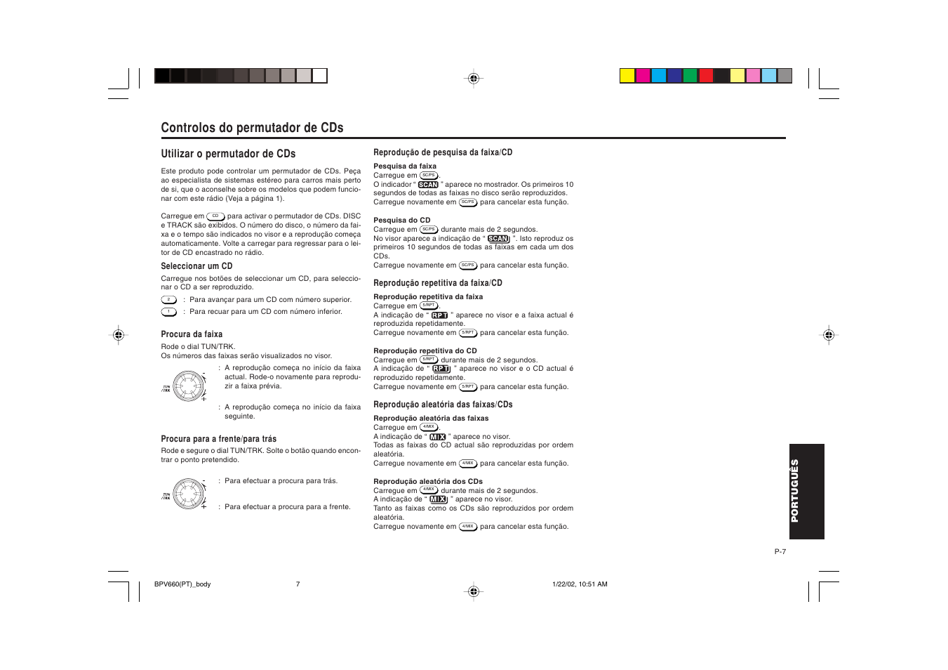 Controlos do permutador de cds, Utilizar o permutador de cds | Blaupunkt BPV 660 User Manual | Page 41 / 45