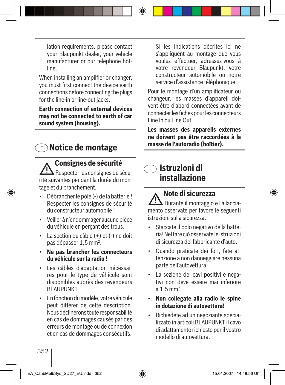 Notice de montage, Istruzioni di installazione, Consignes de sécurité | Blaupunkt CANBERRA 7 647 523 310 User Manual | Page 33 / 45