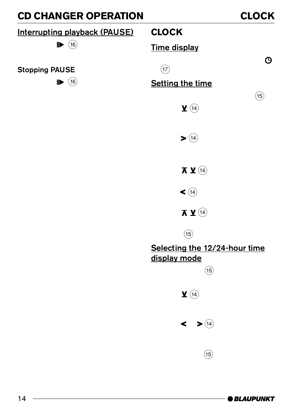 Cd changer operation clock, Clock | Blaupunkt Melbourne C30 User Manual | Page 14 / 24