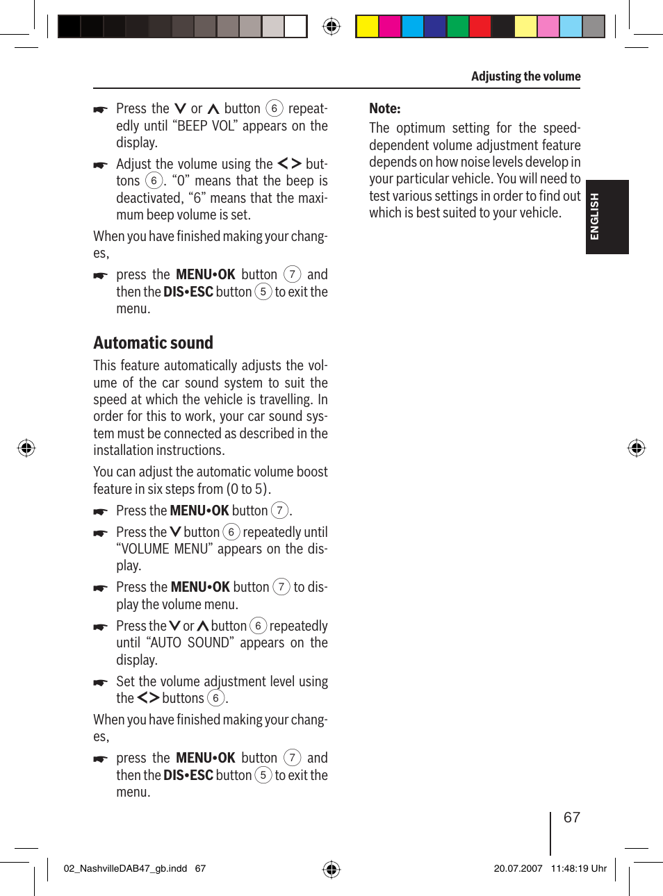 Automatic sound | Blaupunkt NASHVILLE DAB47 User Manual | Page 11 / 59