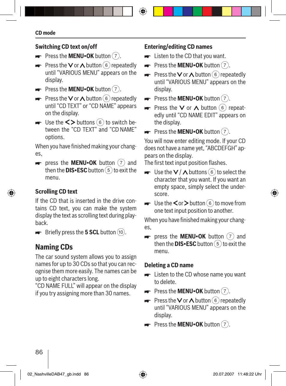 Naming cds | Blaupunkt NASHVILLE DAB47 User Manual | Page 30 / 59