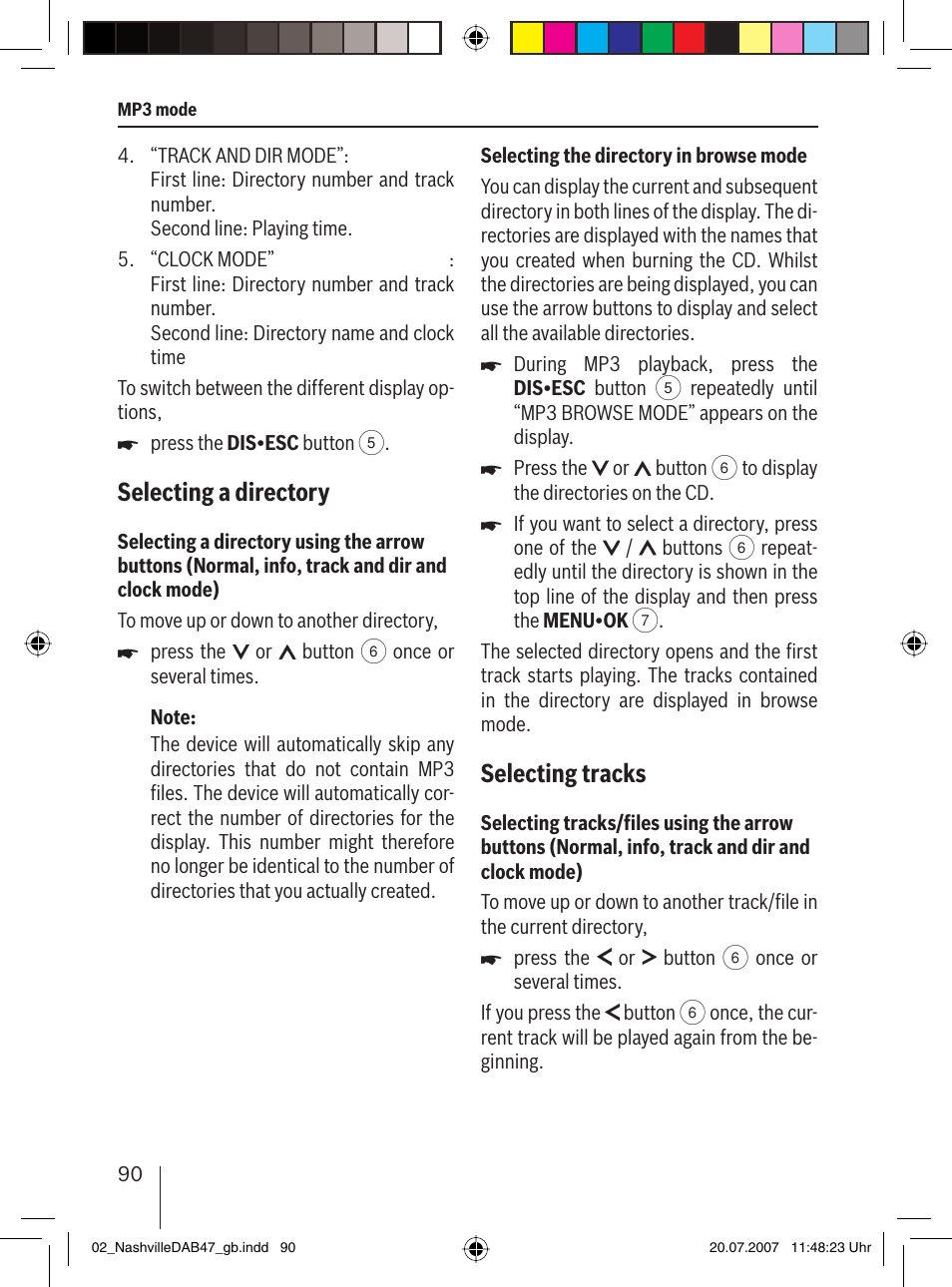 Selecting a directory, Selecting tracks | Blaupunkt NASHVILLE DAB47 User Manual | Page 34 / 59