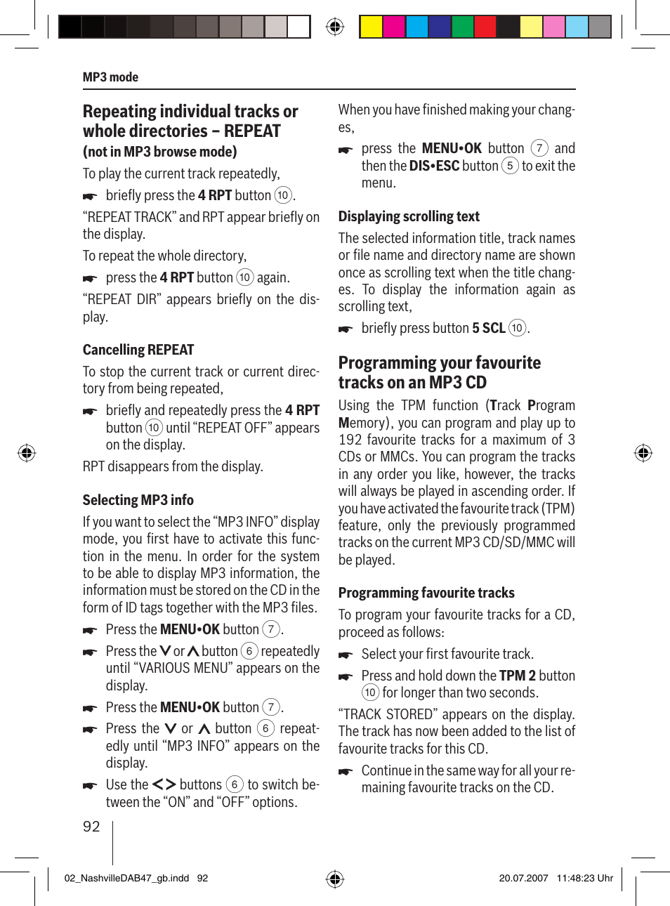 Programming your favourite tracks on an mp3 cd | Blaupunkt NASHVILLE DAB47 User Manual | Page 36 / 59