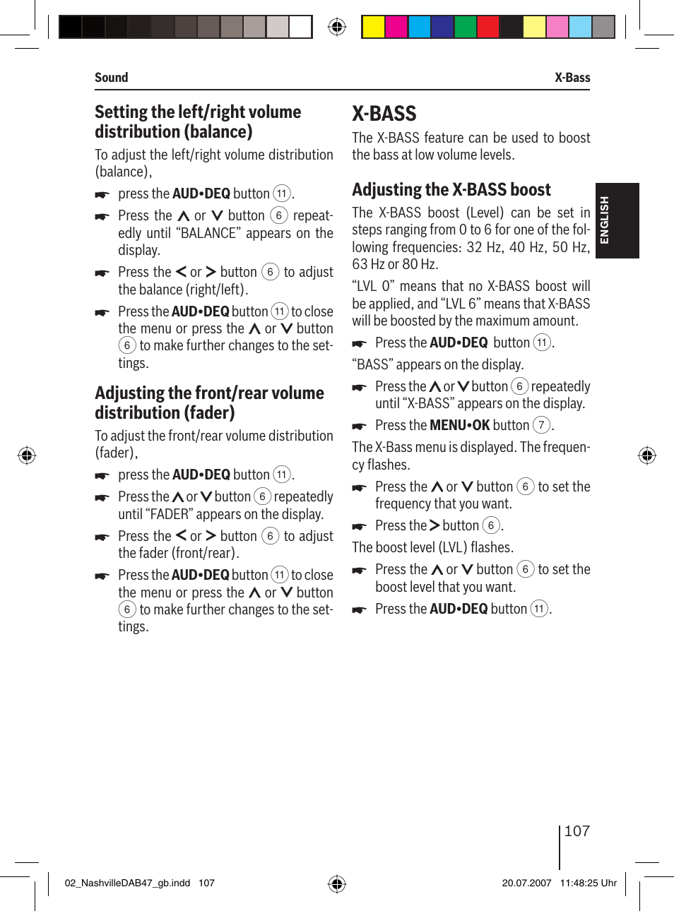 X-bass, Adjusting the x-bass boost | Blaupunkt NASHVILLE DAB47 User Manual | Page 51 / 59