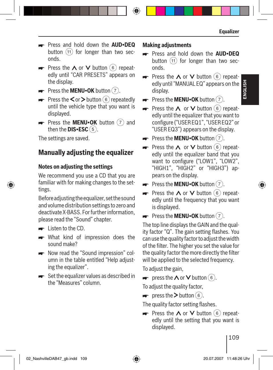Manually adjusting the equalizer | Blaupunkt NASHVILLE DAB47 User Manual | Page 53 / 59