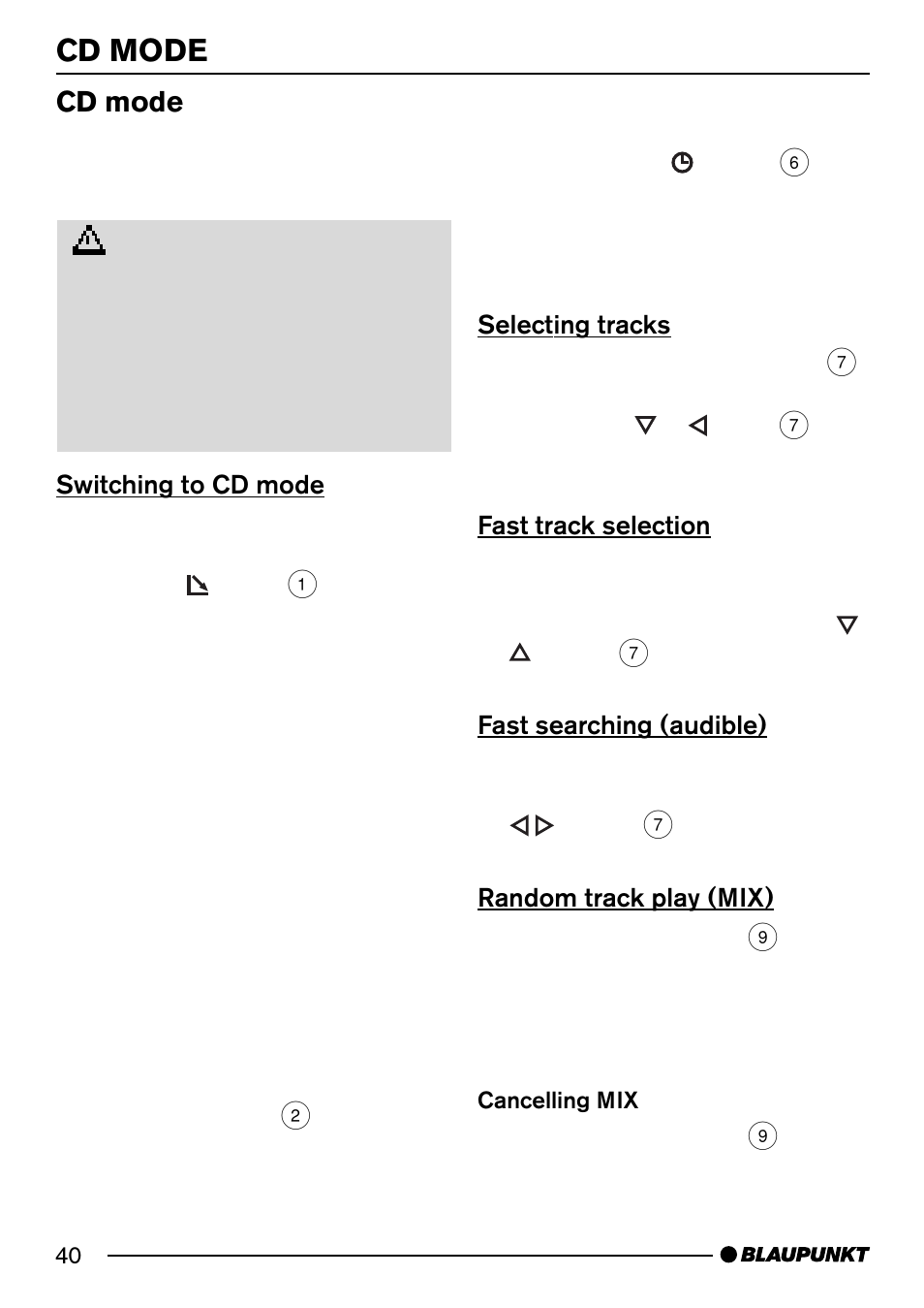 Cd mode | Blaupunkt PORTO CD34 7 644 176 310 User Manual | Page 17 / 27
