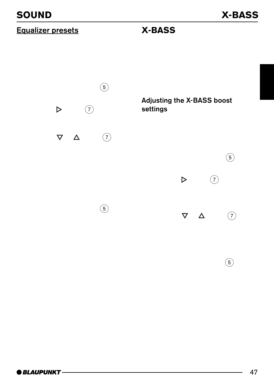 Sound x-bass, X-bass, Equalizer presets | Blaupunkt PORTO CD34 7 644 176 310 User Manual | Page 24 / 27