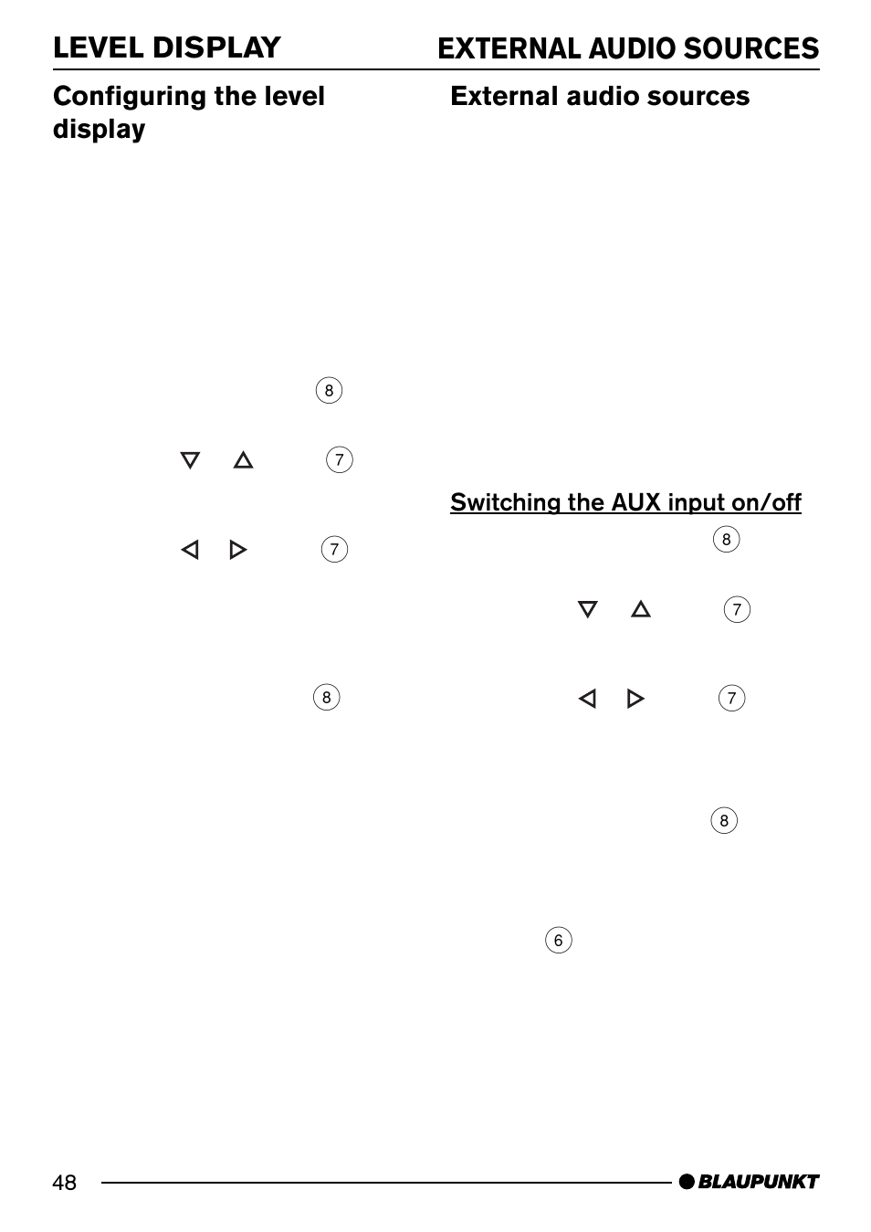 External audio sources, Level display, Configuring the level display | Blaupunkt PORTO CD34 7 644 176 310 User Manual | Page 25 / 27