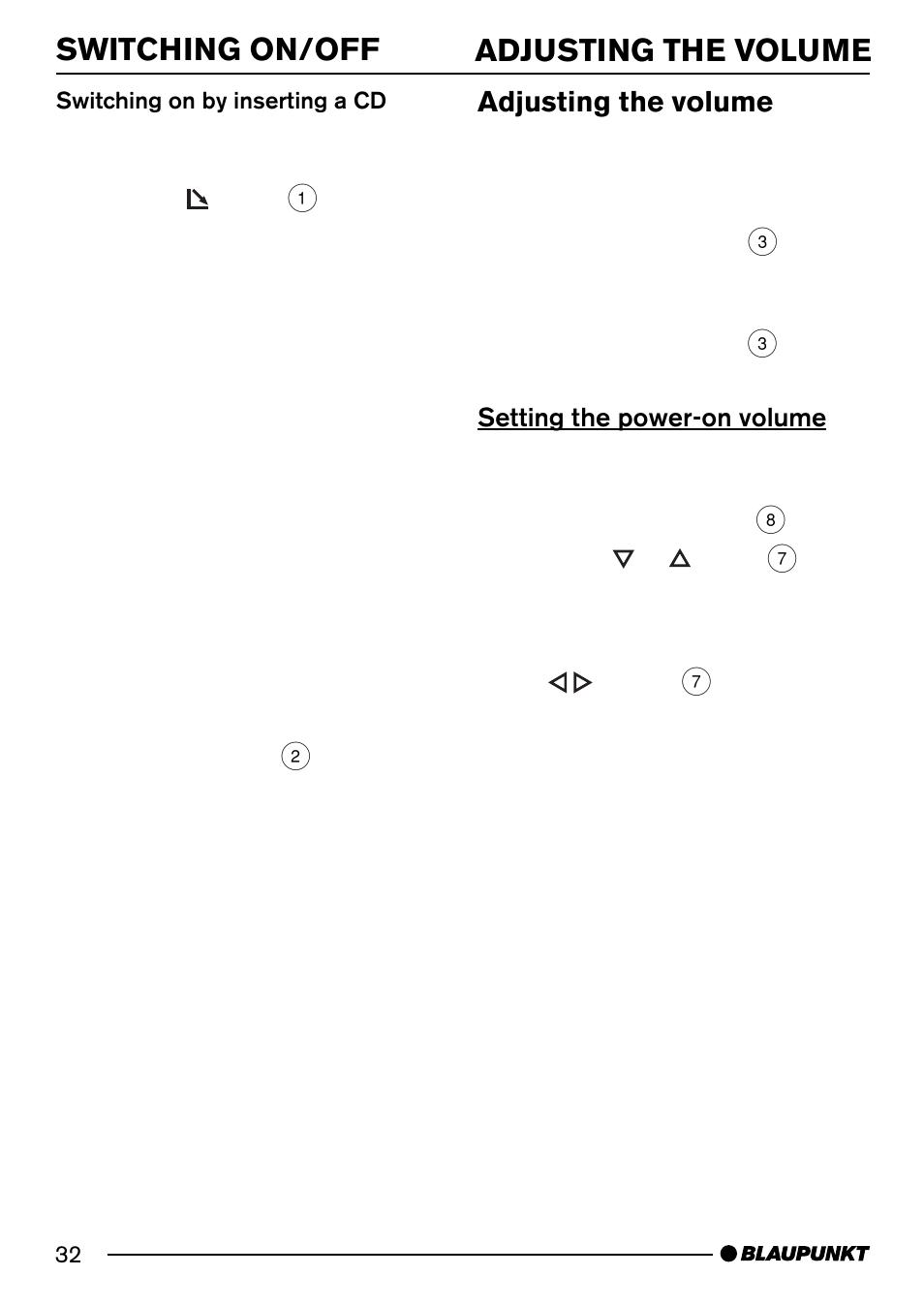 Switching on/off adjusting the volume, Adjusting the volume | Blaupunkt PORTO CD34 7 644 176 310 User Manual | Page 9 / 27