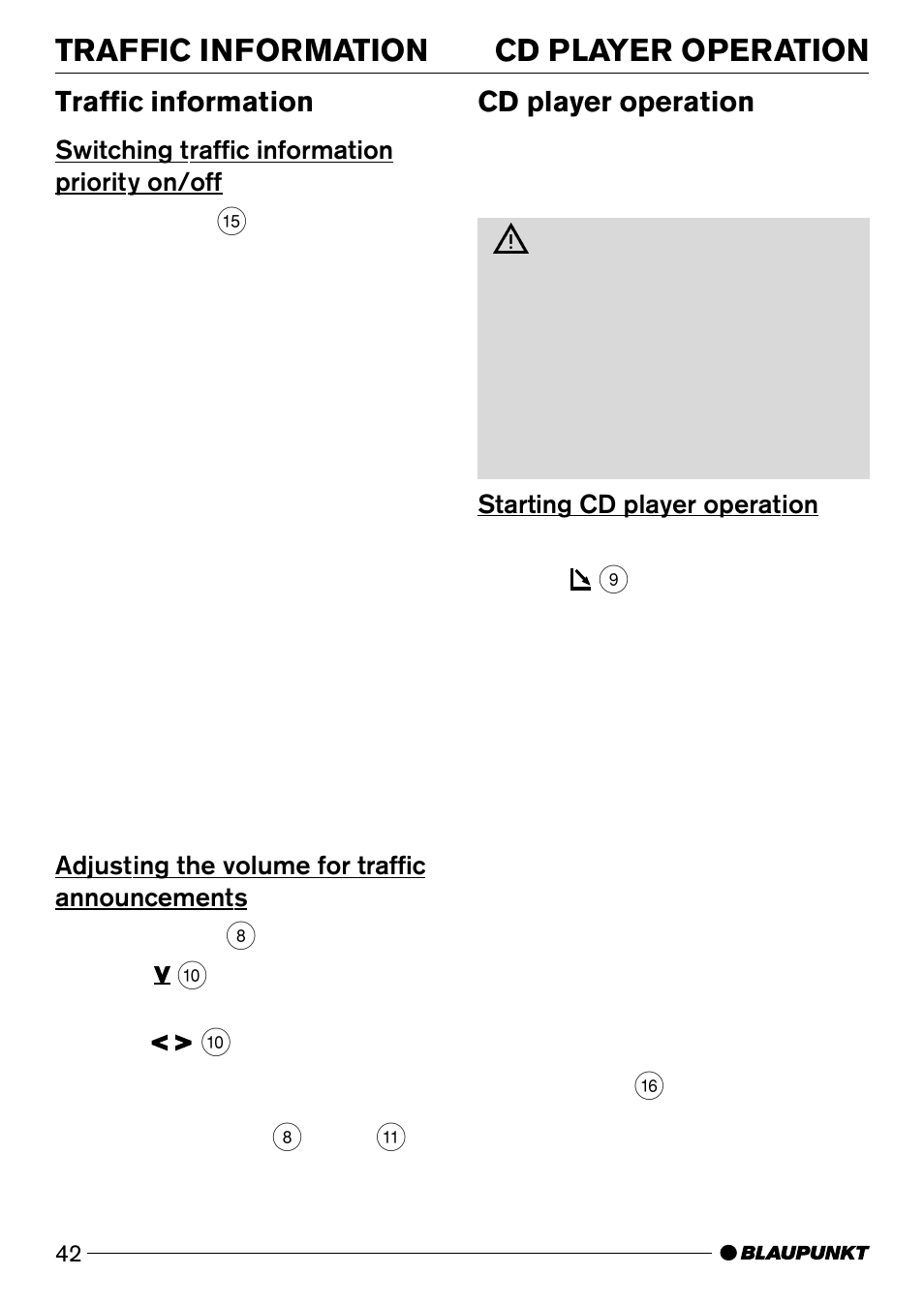 Traffic information cd player operation, Cd player operation, Traffic information | Blaupunkt Casablanca CD50 User Manual | Page 15 / 28