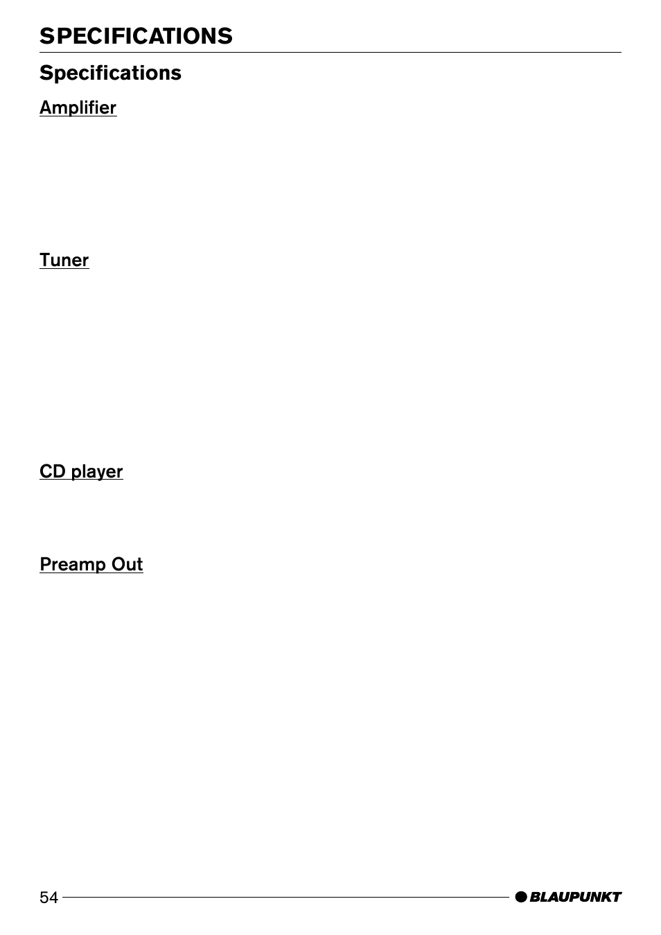 Specifications | Blaupunkt Casablanca CD50 User Manual | Page 27 / 28