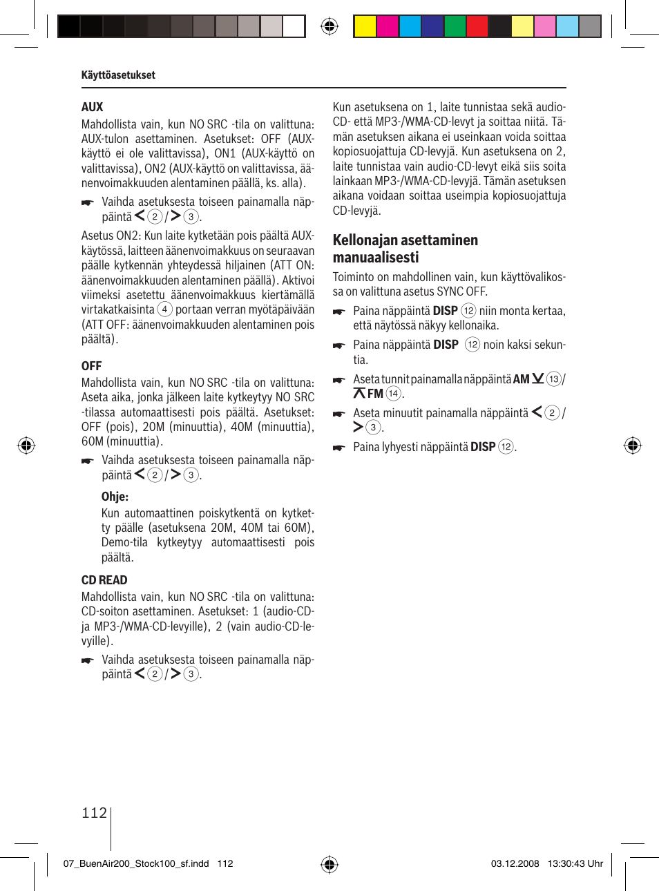 Kellonajan asettaminen manuaalisesti | Blaupunkt BUENOS AIRES 200 7 649 020 110 User Manual | Page 112 / 140