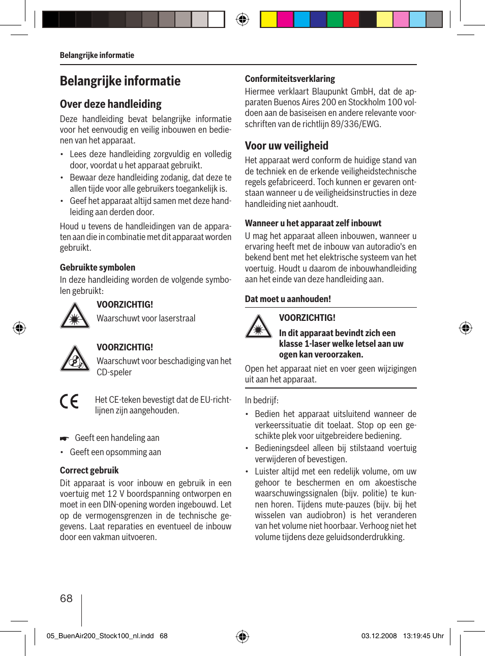 Belangrijke informatie, Over deze handleiding, Voor uw veiligheid | Blaupunkt BUENOS AIRES 200 7 649 020 110 User Manual | Page 68 / 140