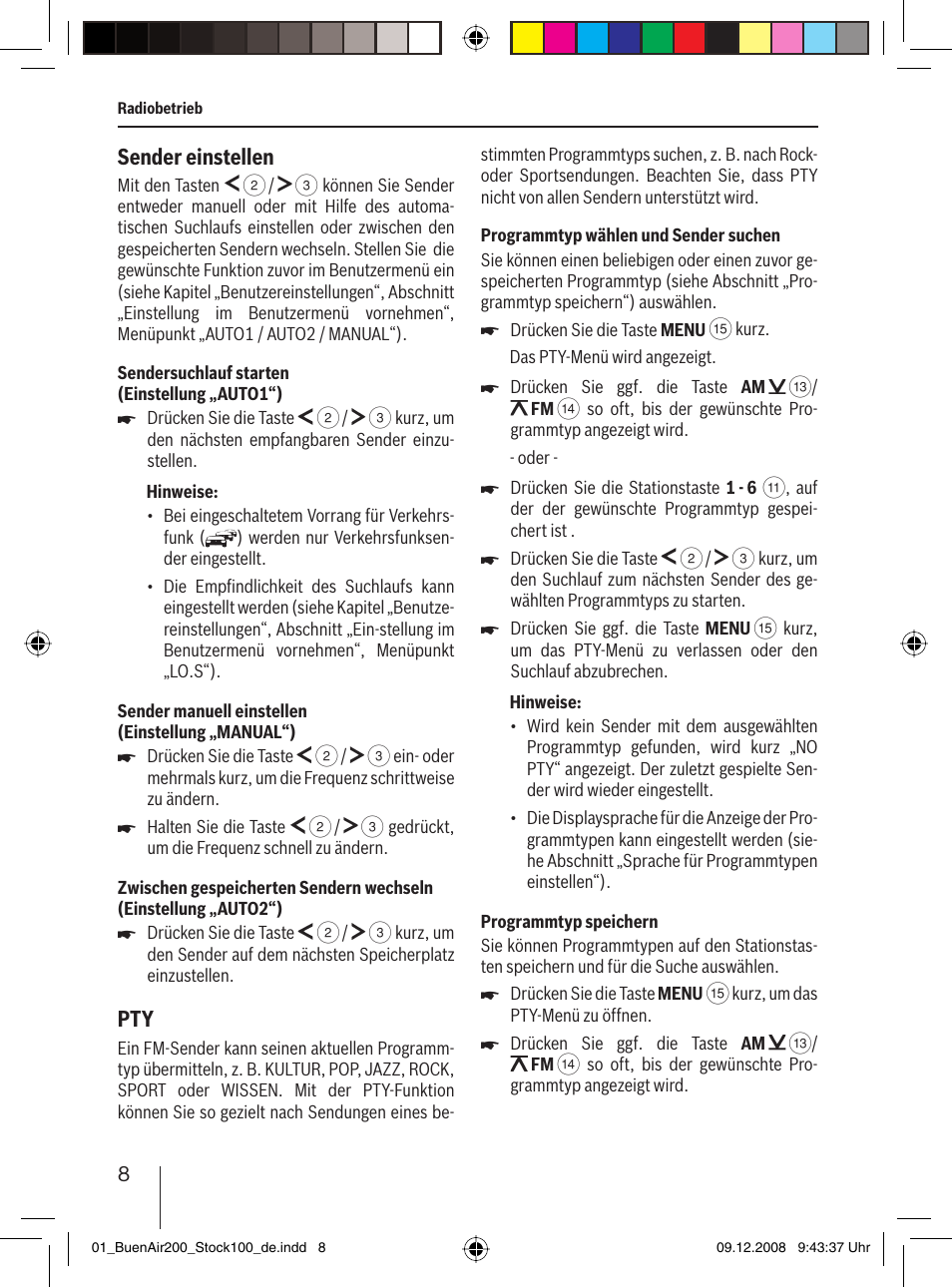 Sender einstellen | Blaupunkt BUENOS AIRES 200 7 649 020 110 User Manual | Page 8 / 140