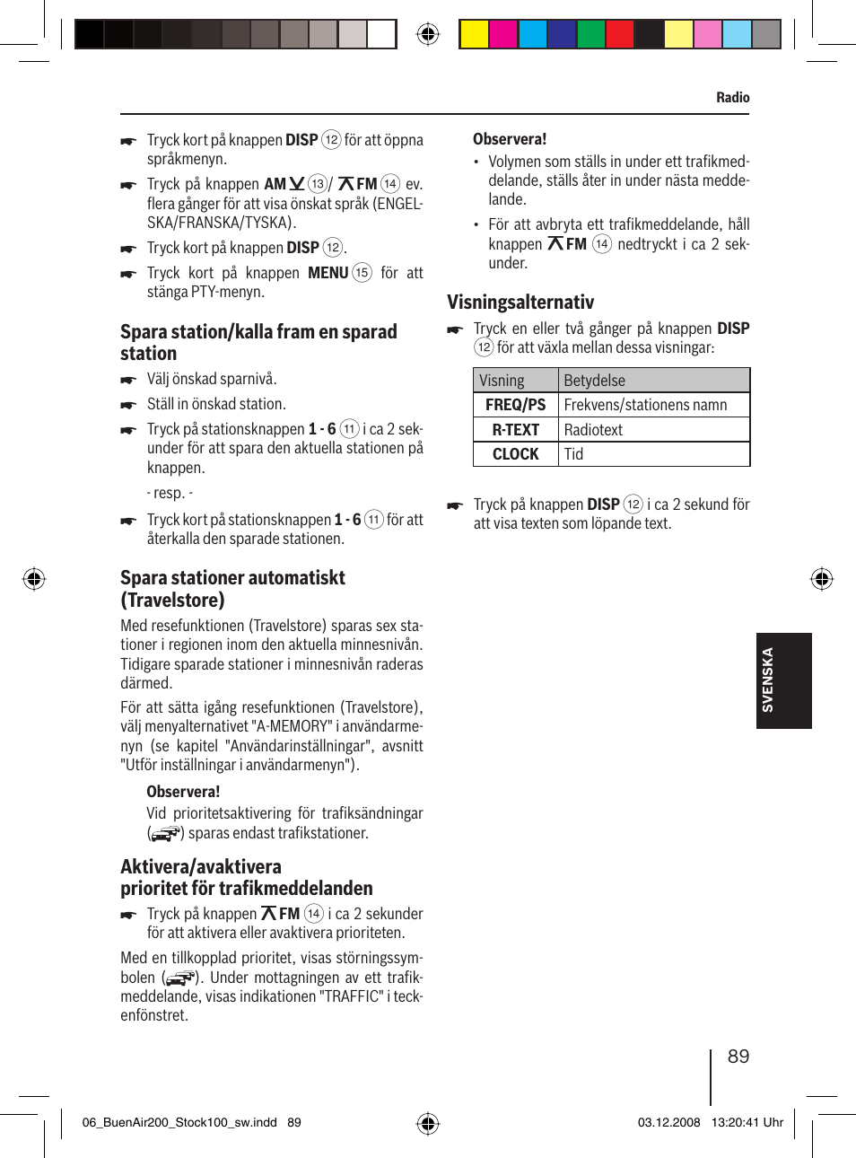 Spara station/kalla fram en sparad station, Spara stationer automatiskt (travelstore), Visningsalternativ | Blaupunkt BUENOS AIRES 200 7 649 020 110 User Manual | Page 89 / 140