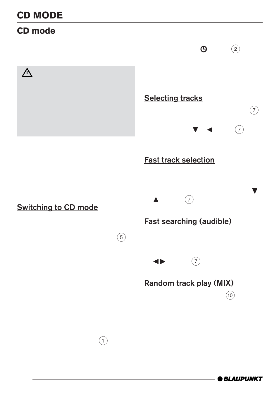 Cd mode | Blaupunkt CD35 7 645 060 510 User Manual | Page 15 / 31