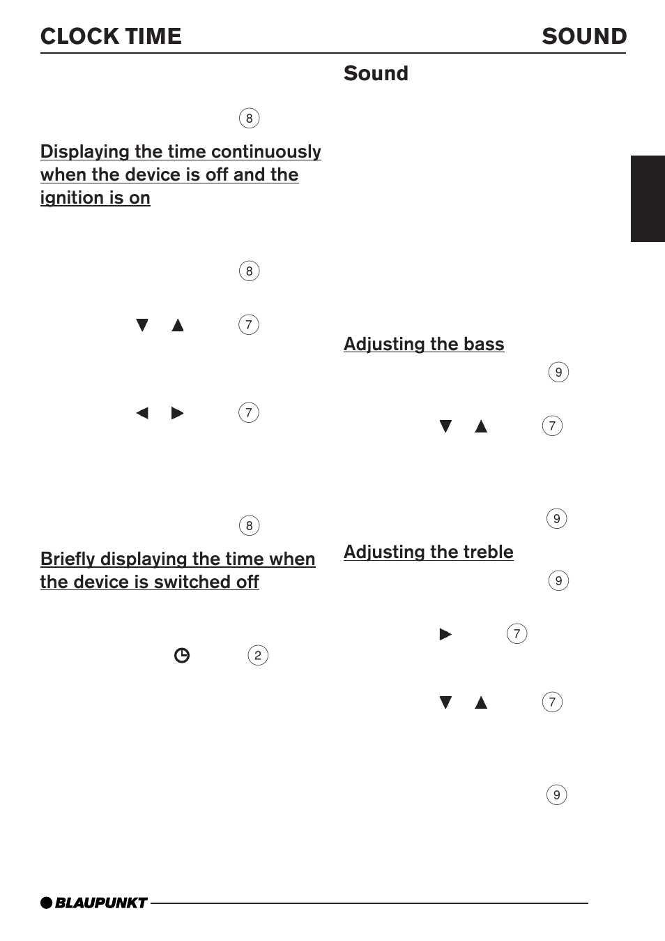 Clock time sound, Sound | Blaupunkt CD35 7 645 060 510 User Manual | Page 20 / 31