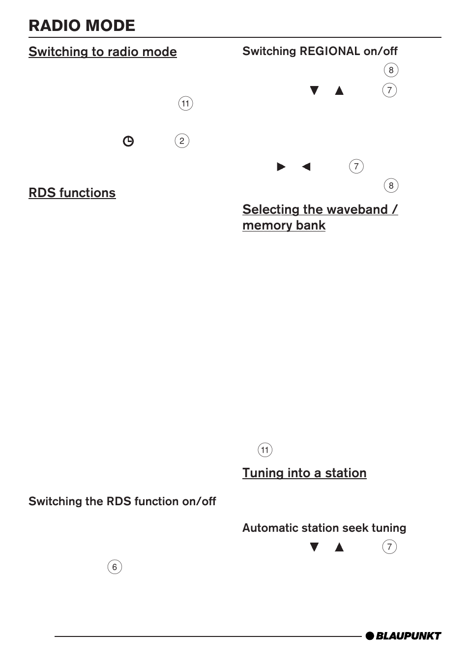 Radio mode | Blaupunkt CD35 7 645 060 510 User Manual | Page 9 / 31